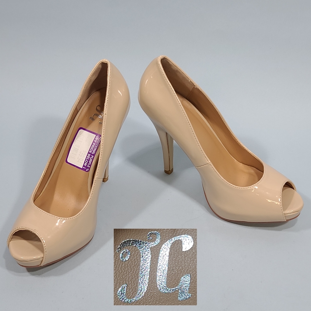 Journee Collection Lowis Peep Toe Pumps Nude Women's Size 7 4.5" Heels JC JG
